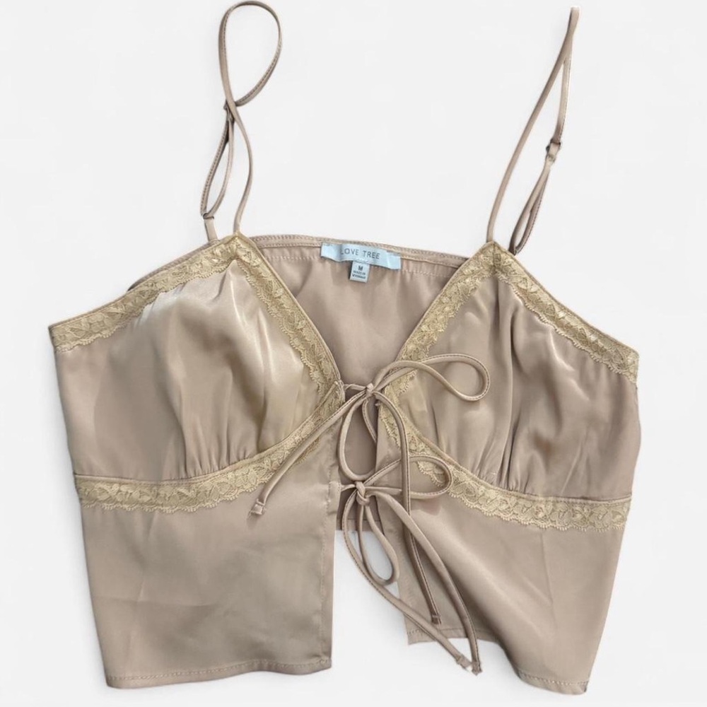 Love Tree Women's Beige Lace-Up Camisole